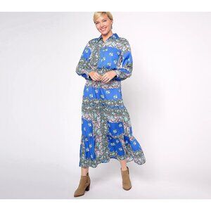 Destination 365 Maxi Dress Size 2X Regular Printed Button Front with Collar Boho